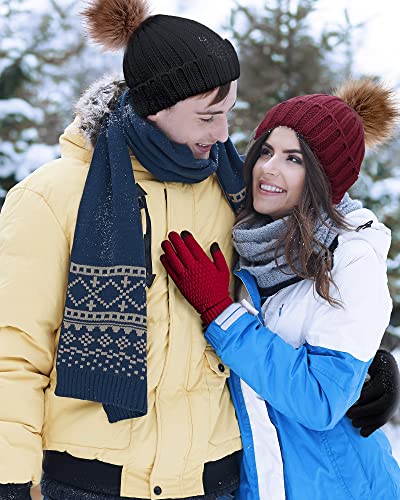 Syhood 4 Pcs Hat and Glove Set Winter Beanie and Glove Set - color: Black and Red
