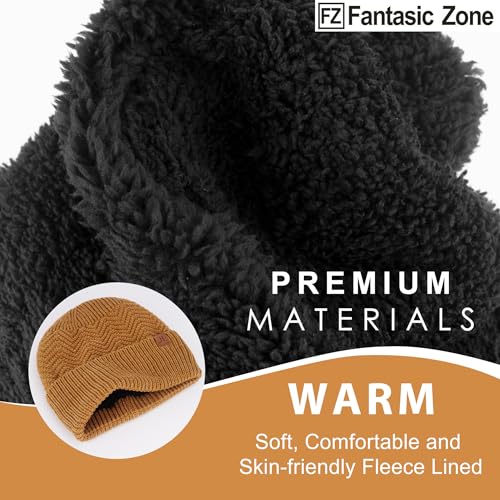 FZ FANTASTIC ZONE Winter Beanie Hats for Men Warm Knit Snow Ski Hat Skull Cap with Thick Fleece Lined Mens Gifts - color: Brown