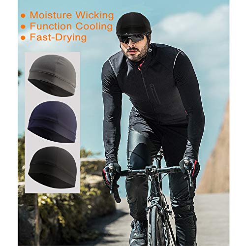 3 Pack Cooling Skull Cap Helmet Liner Sweat Wicking Breathable Hat for Men - color: Black,grey,navy