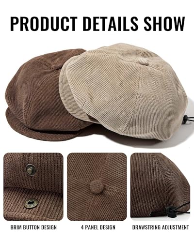 Croogo Baker Boy Newsboy Cap Beret Hats Adjustable Cabbie Apple Hat for Men - color: Bl45-khaki