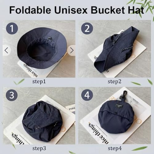 Packable Sun Bucket Hat for Women Men Wide Brim Outdoor Hiking Hat - color: Navyblue
