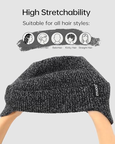 Zylioo XXL XL L Beanie for Big Heads Men Women, Ear Flap Winter Knit Hat - color: Black-gray, size: X-Large-3X-Large