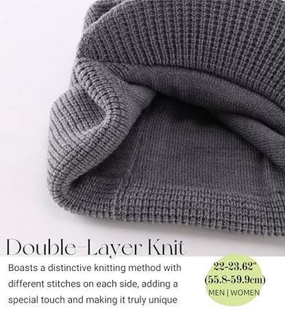 Home Prefer Mens Wool Blend Winter Hat Double-Layer Warm Knit Pre-Curve Visor Beanie Brimmed Beanies Hat for Men Women - color: Grey