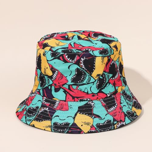Quanhaigou Bucket Hats Unisex Summer Travel Beach Fisherman Cap for Men Women Teens - color: Colorful Shark