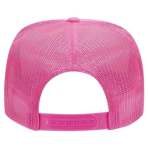 OTTO Cap 5 Panel High Crown Foam Front Mesh Back Trucker Hat, One Size - color: 891689 - N.pnk/Wht/N.pnk