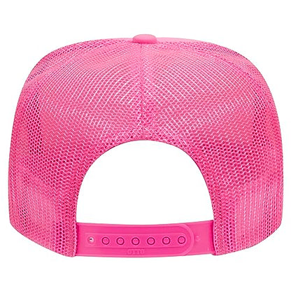 OTTO Cap 5 Panel High Crown Foam Front Mesh Back Trucker Hat, One Size - color: 891689 - N.pnk/Wht/N.pnk