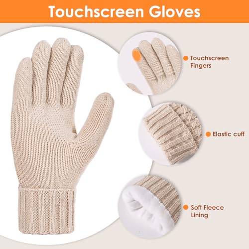 Women Winter Beanie Hat Gloves Set Pom Hat with Warm Fleece Lined Touchscreen Gloves for Cold Weather - color: Big Red