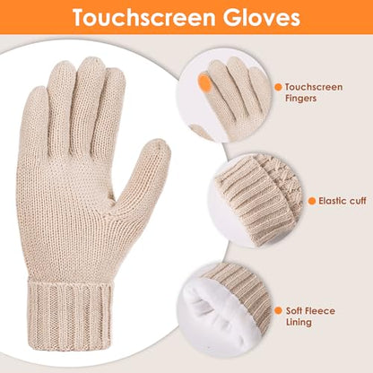 Women Winter Beanie Hat Gloves Set Pom Hat with Warm Fleece Lined Touchscreen Gloves for Cold Weather - color: Big Red