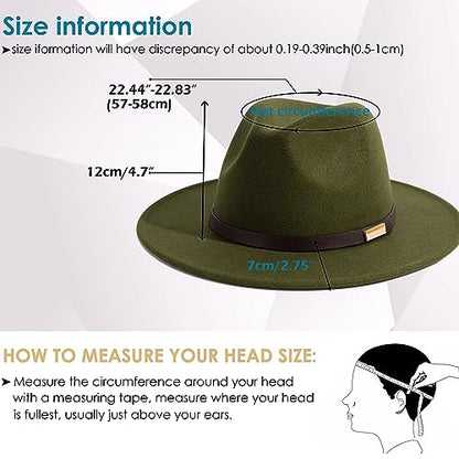 Fedora Hats for Men Wide Brim Panama Hat with Classic Belt - color: Oilve Green