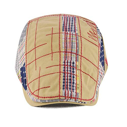 MOACC M Men Beret Hat Cotton Buckle Adjustable Newsboy Hats Cabbie Gatsby Cap - color: Hat-t1-beige(red Line)