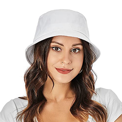 Umeepar Unisex 2 Pack Cotton Bucket Hat Packable Sun Hat for Men Women - color: White +Red