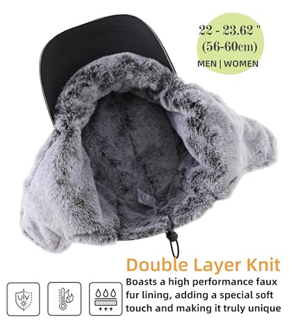 Home Prefer Faux Fur Trooper Trapper Hat for Men Warm Mens Winter Hat with Earflaps Ushanka Hunting Hat Reflective Brim - color: Black