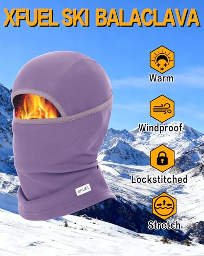 Winter Balaclava Ski Mask Warm and Fleece Full Face Cover for Men Women Cold Weather Skiing Motorcycle Neck Warmer - color: Light Purple
