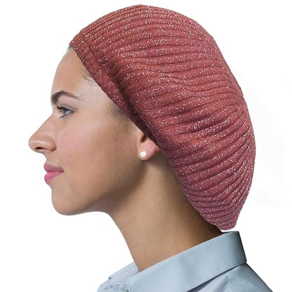 Hair Snood, Knit Slouchy Beret Beanie Lightweight, Jewish Head Coverings for Women, Cancer Headwear for Women Chemo Sleep Hat - color: Canyon Rose Thin Ribbed