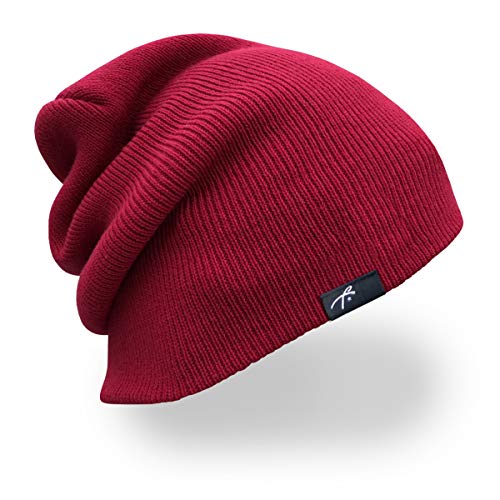 Grace Folly Slouchy Beanie for Men & Women, Cuffed Acrylic Knit Winter Hat - color: Maroon