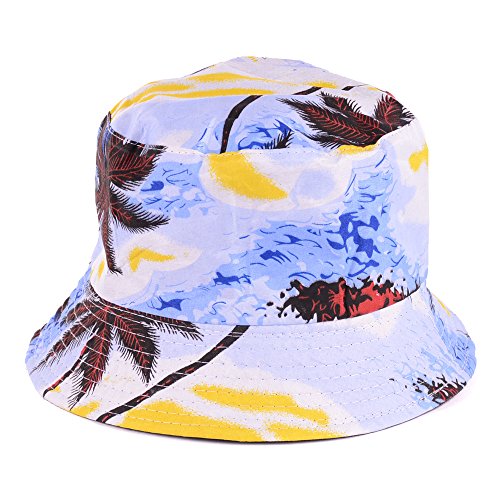 BYOS Unisex Trendy Reversible Lightweight Printed Bucket Hat Packable Outdoor - color: Hawaii Sky Blue