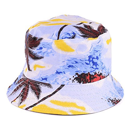 BYOS Unisex Trendy Reversible Lightweight Printed Bucket Hat Packable Outdoor - color: Hawaii Sky Blue