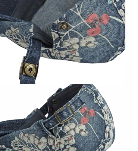 Quanhaigou Unisex Denim Newsboy Hats Flat Ivy Gatsby Cabbie Driving Berets Hat Cotton Dad Cap for Men Women - color: Denim Flower Light Blue