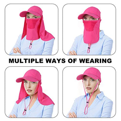 CRISTGEE Foldable Sun Cap, Fishing Hats, UPF 50+ Protection Caps with Face Mask Neck Flap - color: Rose