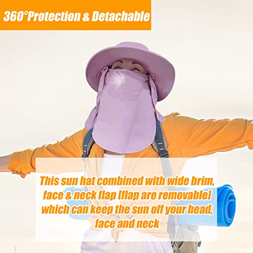 Fishing Hat for Men & Women, Sun Protection Hat with Face Cover & Neck Flap - color: Purple