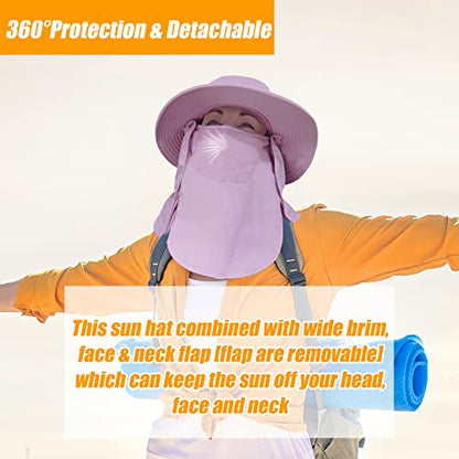 Fishing Hat for Men & Women, Sun Protection Hat with Face Cover & Neck Flap - color: Purple
