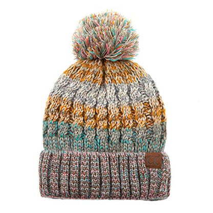 C.C Exclusives Women's Winter Seed Stitched Confetti Pom Beanie Hat (HAT-1816)(HAT-2214)(HAT-2085)(HAT-3841) - color: Rose/Mint