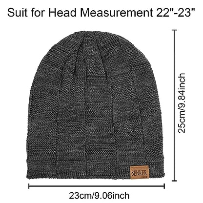 Senker Fashion 2 Pcs Winter Slouchy Beanie Hats for Men, Warm Mens Beanies - color: Black Dark Grey