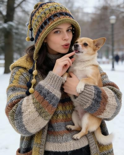 MINGSEECESS Women Girls Knitted Beanie Hat Crochet Braided Knit Warmer Cap Skiing Snowboarding Ear Flap Hats - color: Yellow-orange