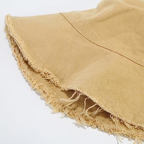 Quanhaigou Frayed Unisex Sun Hats, Fashion Beach Bucket Hat for Men Women,Summer Outdoor Boy's Girls Boonie Cap - color: Khaki