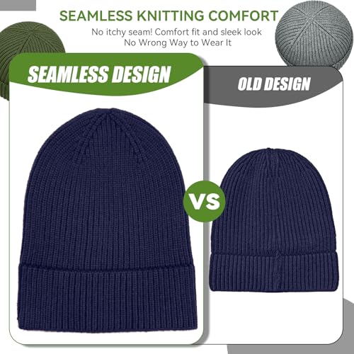 vidsel 50% Wool Thick Beanie Hat Men Women, Seamless Cuffed Winter Knit Cap - color: 1pcs Navy Blue