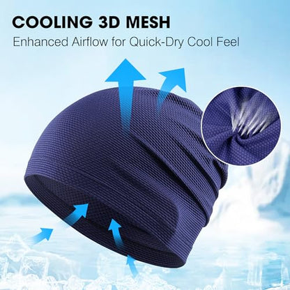 WTACTFUL 3-Pack Breathable Cooling Skull Cap for Men Women Thin Beanie - color: Black+black+blue