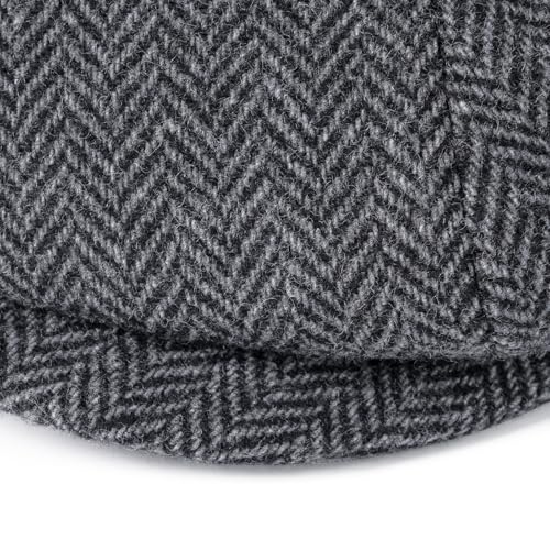 FEINION Men 8 Panel Herringbone Wool Newsboy Cap - color: Herringbone Grey, size: 7 1/4