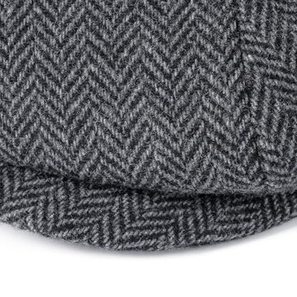 FEINION Men 8 Panel Herringbone Wool Newsboy Cap - color: Herringbone Grey, size: 7 1/4