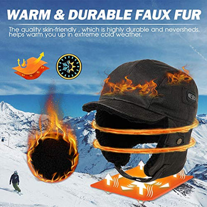 Comhats Aviator Hat Faux Leather Pilot Cap Oversize Adult Men Winter Trapper Hunting Hat 56-66CM - color: Black, size: Medium
