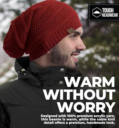 Tough Headwear Slouchy Oversized Beanie Hat - Warm Winter Hats for Women - Stretch Fit Mens Beanie - color: Maroon