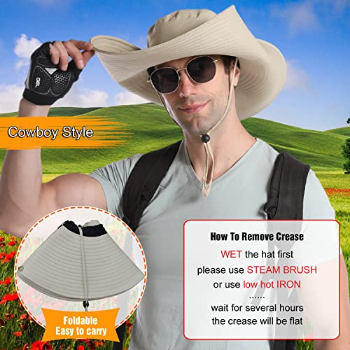 HUAMULAN Men Wide Brim Sun Hat Summer Outdoor Women Bucket Fishing Hats - color: A0-beige