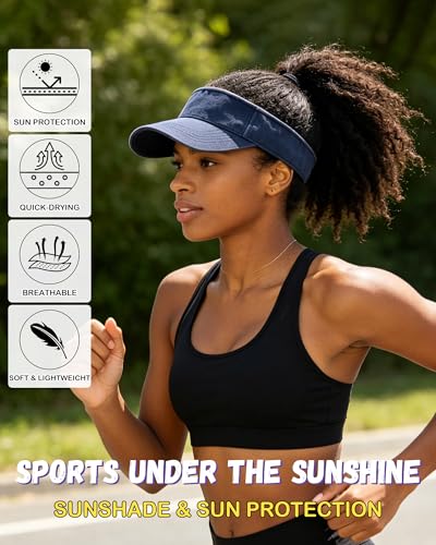 IYEBRAO 3 Pack Sun Visor Hat Sport Vintage Washed Adjustable Cotton Empty Top Ball Caps for Golf Running Tennis for Women&Men - color: Wine Red+navy Blue+white