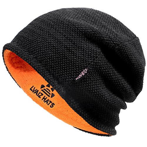 Lvaiz Winter Beanie for Men Women Warm Fleece Lined Reversible Skull Cap - color: Black+orange
