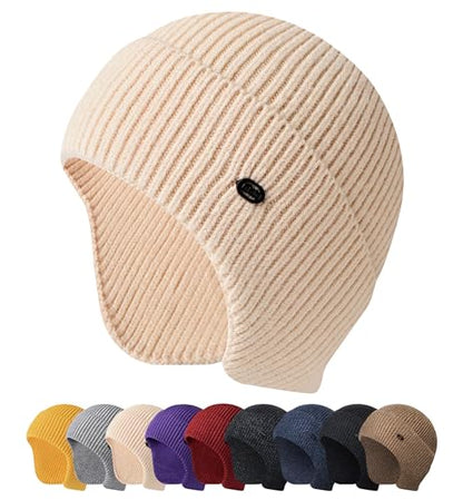 HiRui Knit Beanie Hats Winter Hats Ear Covers for Men Women-Warm Daily Headwear - color: Beige