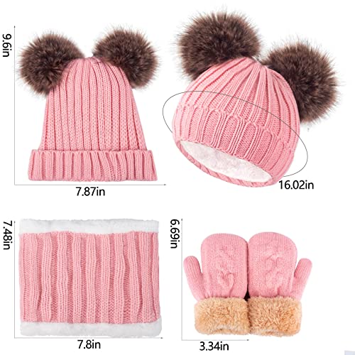 Kids Winter Beanie Scarf Gloves Set - Thermal Fleece Lined Knit Hat, Soft Neck Warmer & Mittens for Girls & Boys 1-10 Years - color: Pink-s, size: 1-5 years