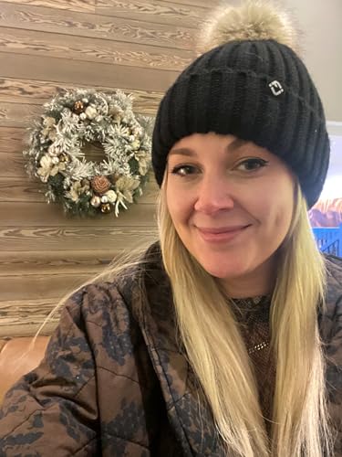 Funky Junque Women’s Winter Detachable Pom Beanie – Warm Knit Hat with Removable Faux Fur Pom, Soft Stretch Acrylic Cozy Cap - color: 2 Pack - Black & Ivory
