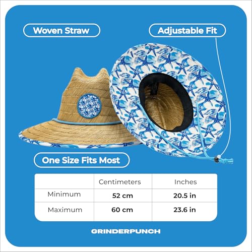 grinderPUNCH Straw Sun Hat for Men Women Wide Brim Beach Fishing UPF 50 - color: White & Blue Floral