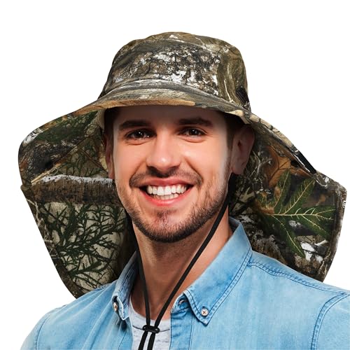 Tirrinia Neck Flap Fishing Safari Cap for Men - color: Leaf Woodland Camo