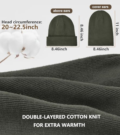 100% Cotton Beanie for Women Men Soft Knit Beanies Warm Winter Hat - color: Grayish Green