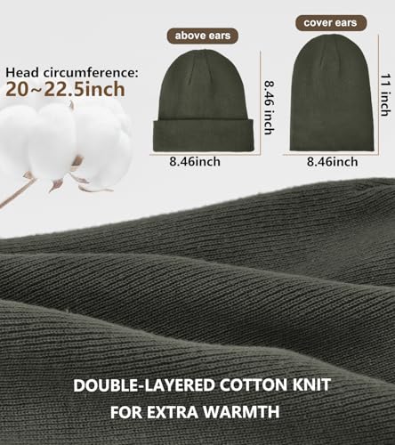 100% Cotton Beanie for Women Men Soft Knit Beanies Warm Winter Hat - color: Grayish Green