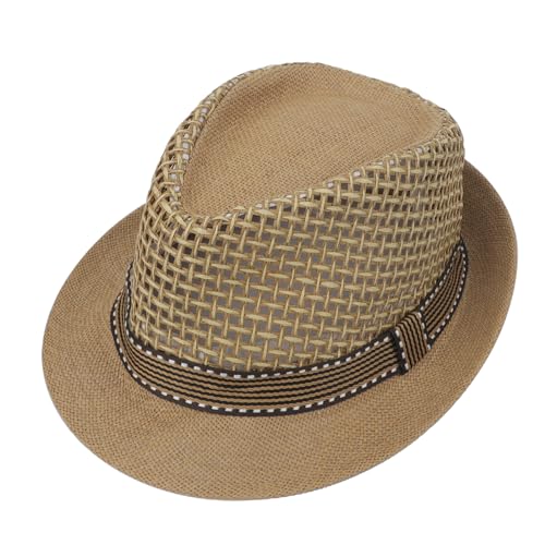 Mens Fedora Hats Elegant Derby Hat Breathable Straw Panama Hat Cool Mesh Sun Cap for Mid-Elderly Outdoor Travel - color: Khaki