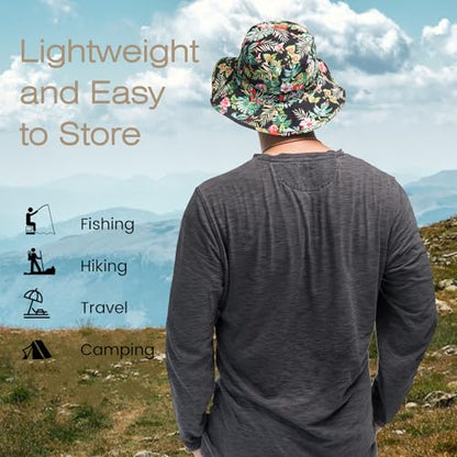 Bucket Hat UV Protection Sun Hat, Boonie Fishing Safari Hats for Outdoors - color: Floral Print Green