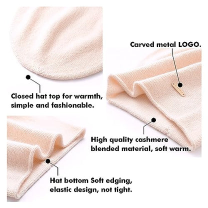 Knit Slouchy Beanie Hats for Women Cashmere Ski Cap Knitted Wool Soft Warm Winter Hat - color: A01-beige