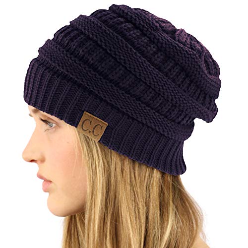 CC Classic Winter Fall Trendy Chunky Stretchy Cable Knit Beanie Hat - color: Solid Navy