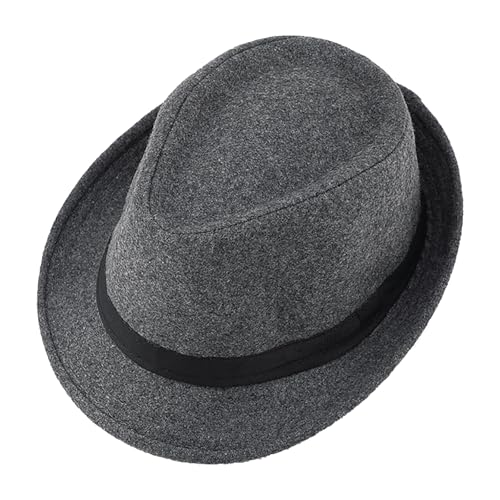 Men's Wool Fedora Hat Classic Warm Trilby Jazz Cap Roll Up Short Brim Gentleman Hat for Elderly Dad Grandpa - color: Light Grey-b